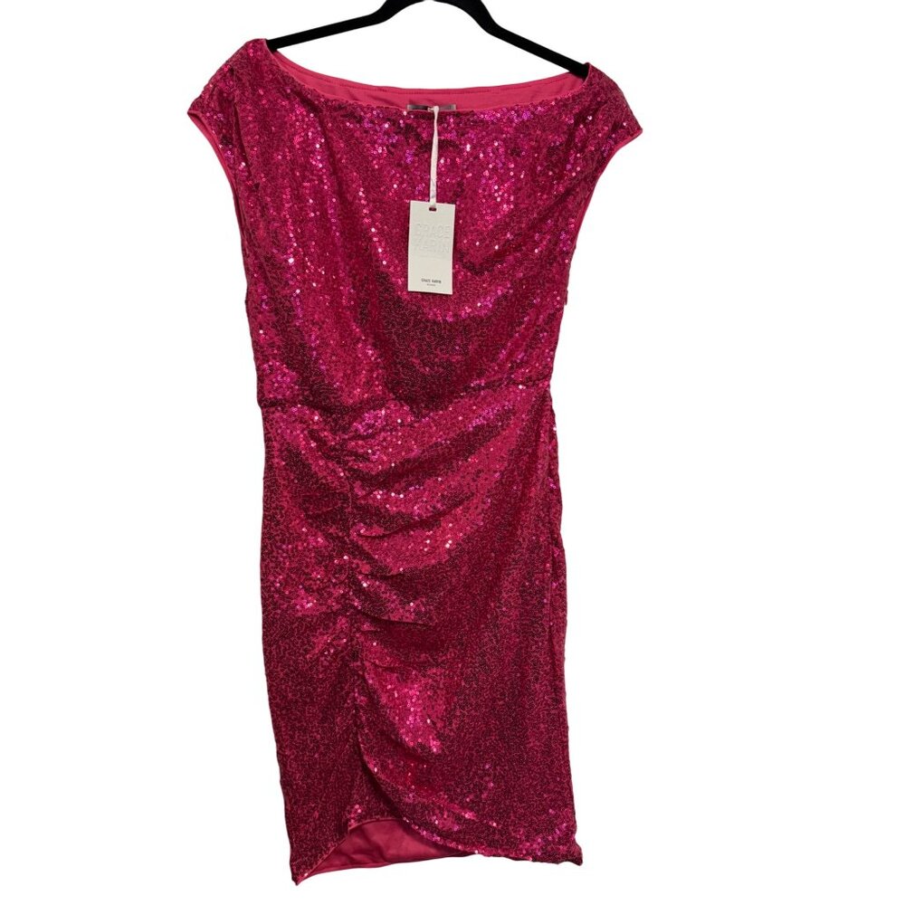Grace Karin Women’s Pink Sequined Ruched Midi Dress Size S
